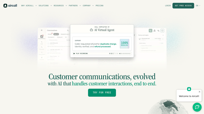 WebRun in Aircall: review the day's answered calls