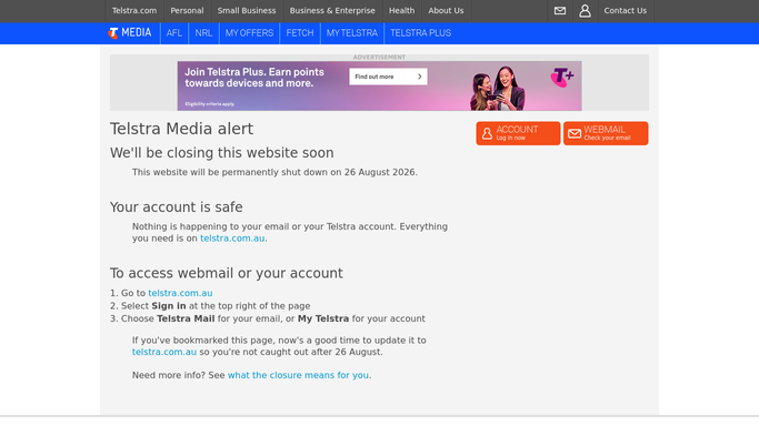 WebRun in Bigpond: sort new mail into categories