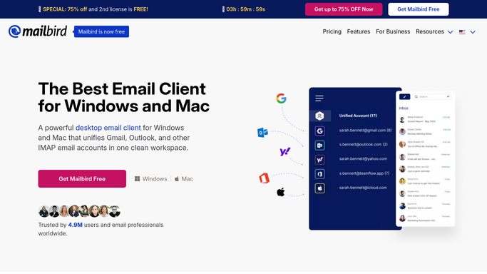 WebRun in Mailbird: sort new mail into categories