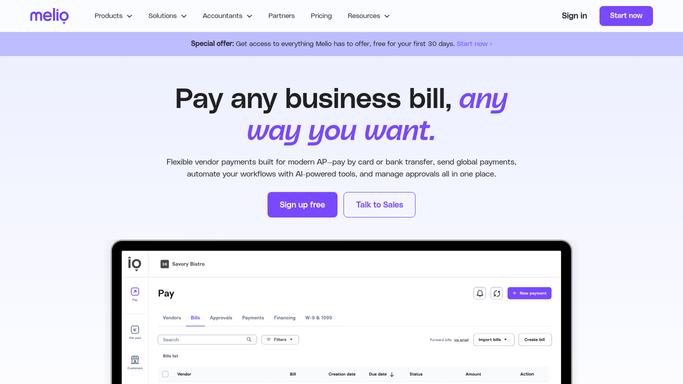WebRun in Melio: check bills pending approval or failed