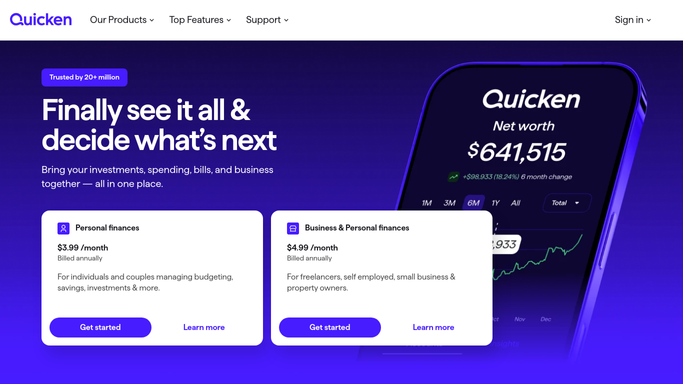 WebRun in Quicken: pull spending, bills, and income