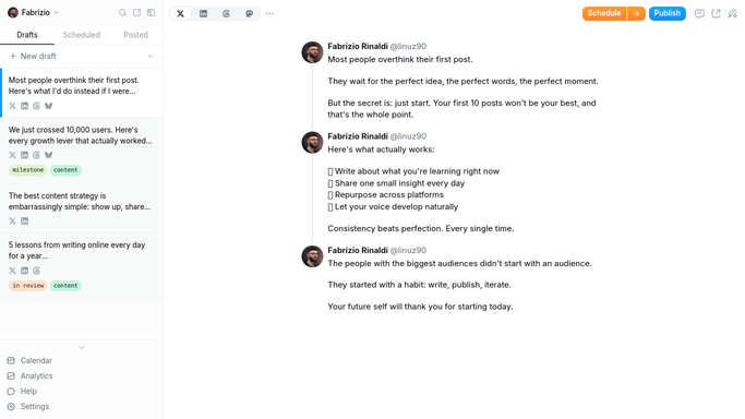 WebRun in Typefully: read the draft and scheduling queue