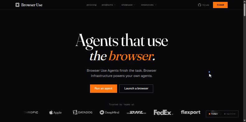 The Browser Use homepage on September 5 2026, reading 'Agents that use the browser'