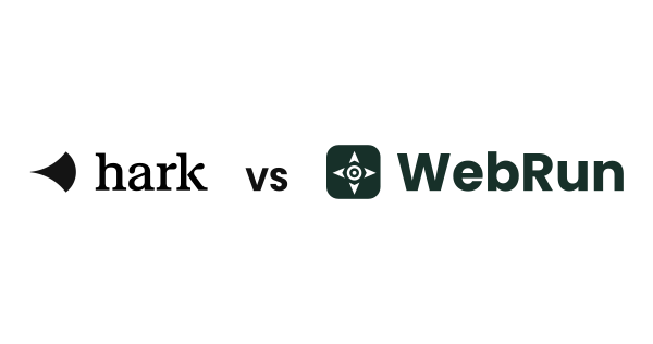 Hark logo beside the WebRun logo, separated by VS
