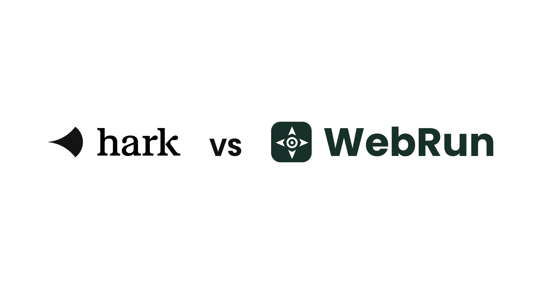 Hark logo beside the WebRun logo, separated by VS